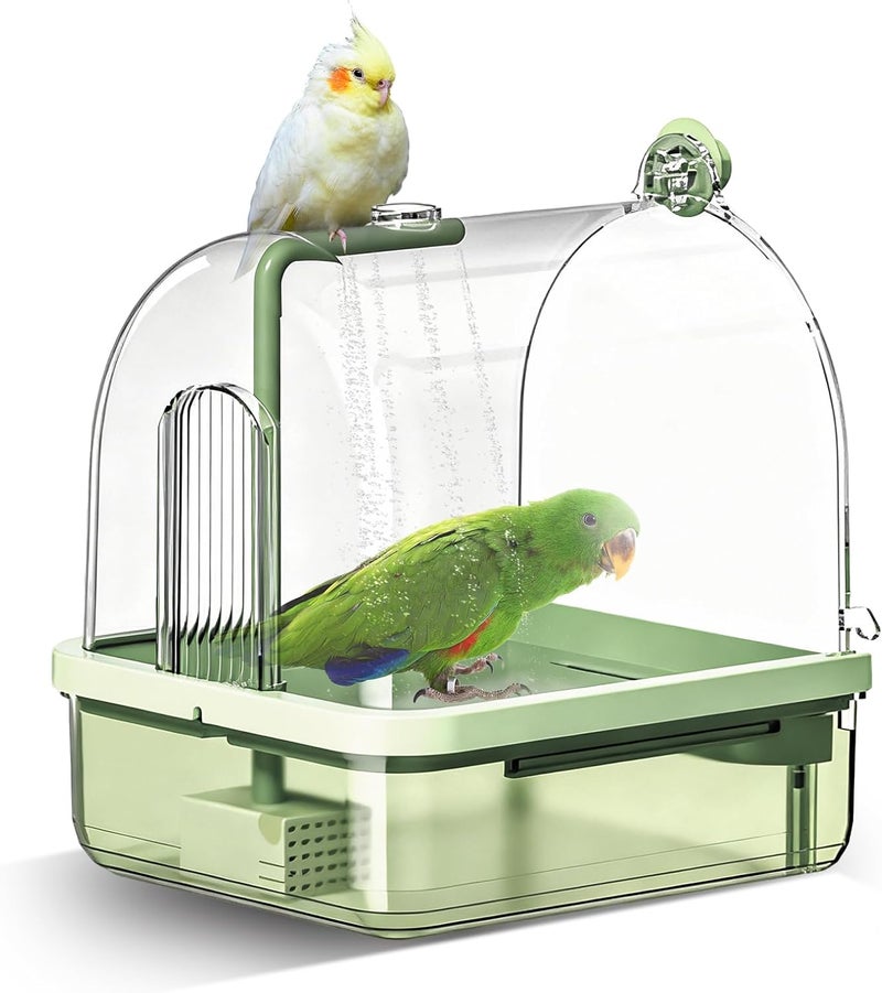 DINTSTYLE Parrot Bathtub, Bird Shower Bath, Hanging Bird Bath for Cage, Automatic Bird Bath Shower for Cage, Indoor Cage Accessories for Parakeets, Budgies, Cockatiels, Conure, Lovebird, Green A - Image 1